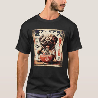 Asian Graphics, Ramen Pug Dog Anime Vintage Japane T-Shirt