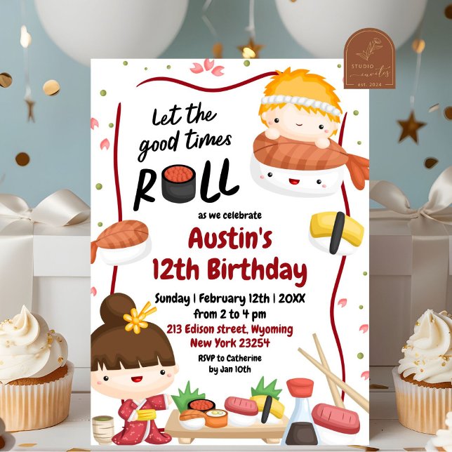 Asian Hibachi Sushi Kids Birthday Invitation (Creator Uploaded)
