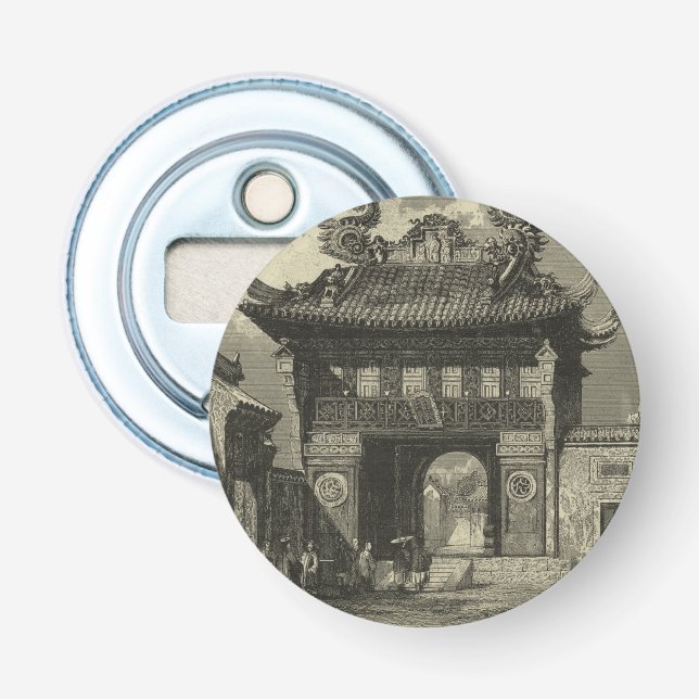 Asian Imperial Temple in Black & White Bottle Opener (Front)