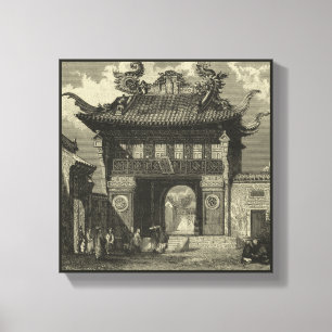 Asian Imperial Temple in Black & White Canvas Print