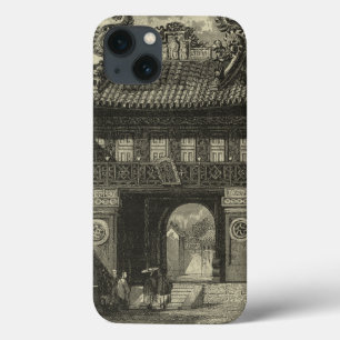 Asian Imperial Temple in Black & White iPhone 13 Case