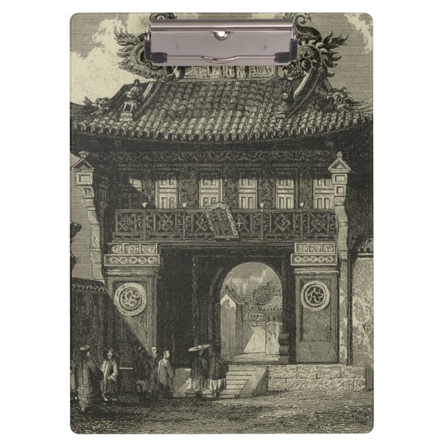 Asian Imperial Temple in Black & White Clipboard (Front)