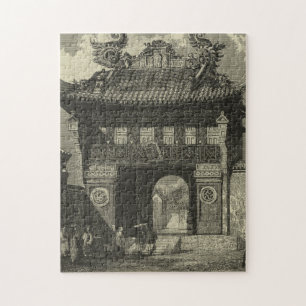 Asian Imperial Temple in Black & White Jigsaw Puzzle