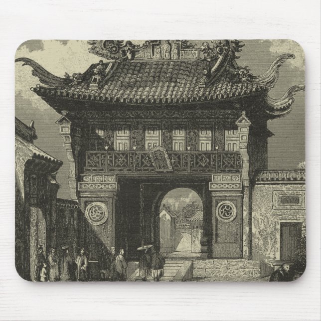 Asian Imperial Temple in Black & White Mouse Mat (Front)