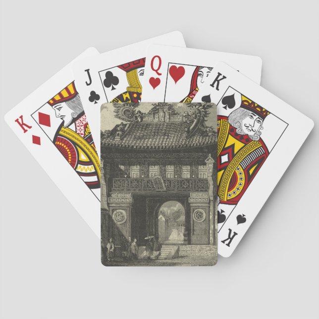 Asian Imperial Temple in Black & White Playing Cards (Back)