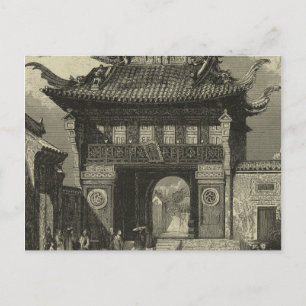 Asian Imperial Temple in Black & White Postcard