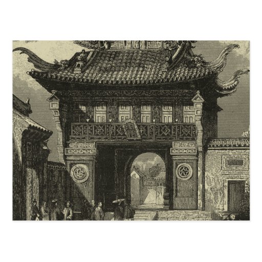 Image of Asian Imperial Temple in Black & White Postcard
