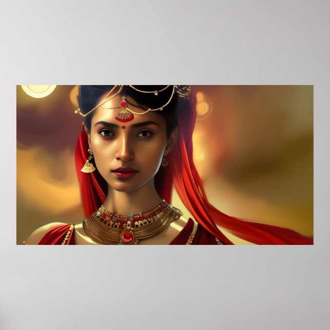 Asian Indian woman colourful red golden Poster (Front)
