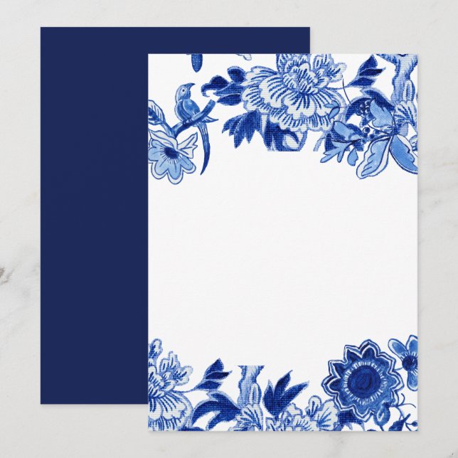 Asian Influence Blue White Floral 2 Blank Custom Invitation (Front/Back)