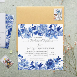 Asian Influence Blue White Floral Bridesmaid Invitation