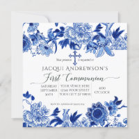 Asian Influence Blue White Floral First Communion