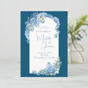 Asian Influence Blue White Floral Wedding Invitation