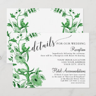 Asian Influence Chinoiserie Green Wedding Details Enclosure Card