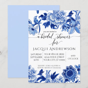 Asian Influence Light Blue Floral 3 Bridal Shower Invitation