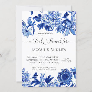 Asian Influence Light Blue Floral Couples Shower Invitation