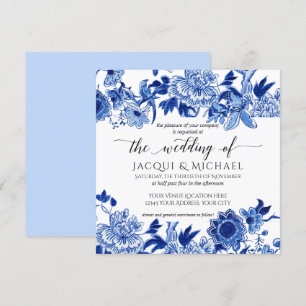 Asian Influence Light Blue Floral Wedding Artwork Invitation
