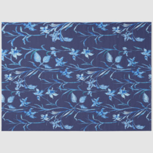 Asian Influence Navy Blue Iris Floral Decoupage Tissue Paper