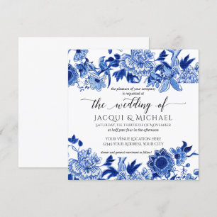 Asian Influence White Blue Floral Wedding Artwork Invitation
