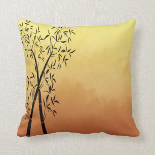 Asian Inspired Bamboo and mountain view Sunset Cushion