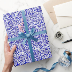 Asian Inspired Blue and White Pottery Chinoiserie Wrapping Paper
