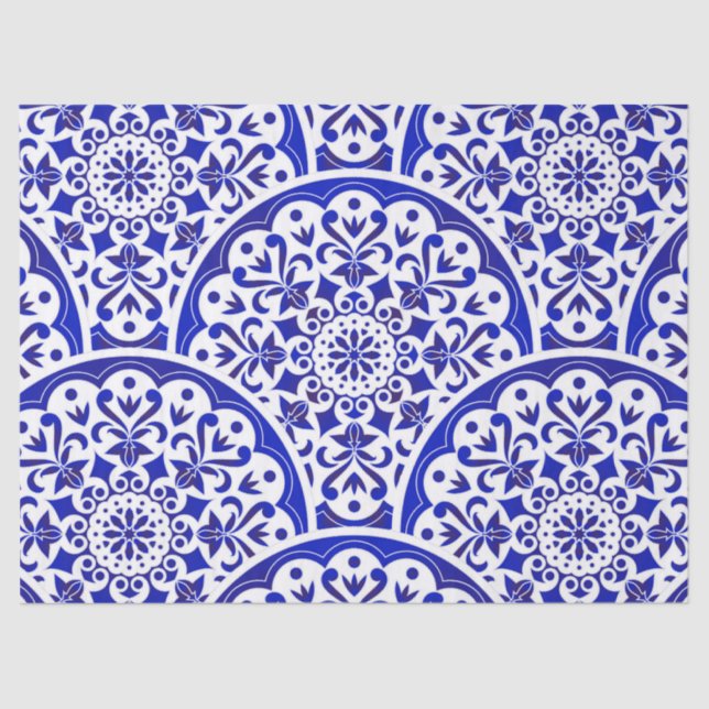 Asian Inspired Blue White Decoupage Chinoiserie Tissue Paper (Front)