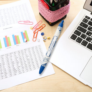 Asian Inspired Dark Blue White Chinoiserie  Ink Pen