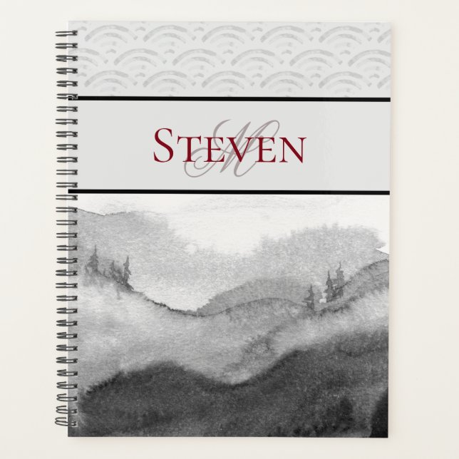 Asian Inspired Monochromatic Scenic Painting Noteb Planner (Front)