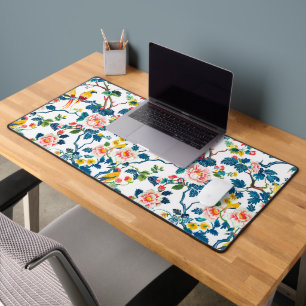 Asian-Inspired Patterns, Colourful Flowers Birds Desk Mat