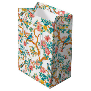 Asian-Inspired Patterns, Colourful Flowers Birds Medium Gift Bag