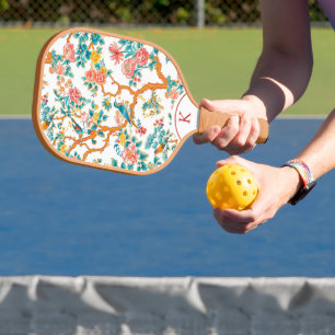 Asian-Inspired Patterns, Colourful Flowers Birds Pickleball Paddle