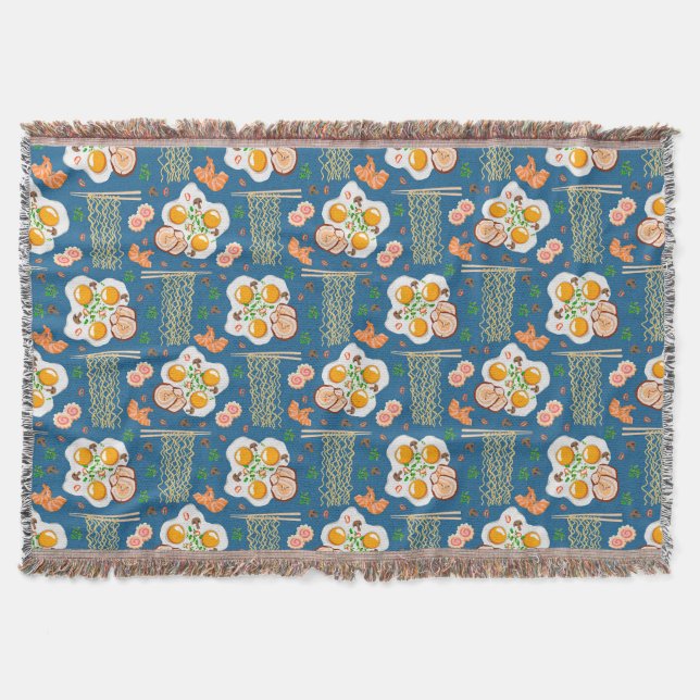 Asian-Inspired Throw Blanket with Noodles (Front)