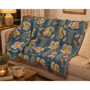 Asian-Inspired Throw Blanket with Noodles