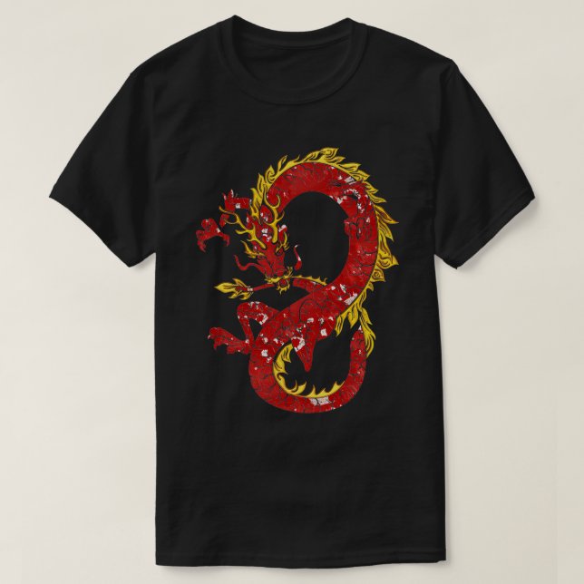 Asian Japanese Chinese Dragon In Red And Gold Desi T-Shirt (Design Front)