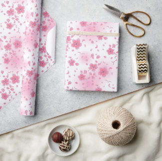 Asian Japanese Pink Cherry Blossom Wrapping Paper