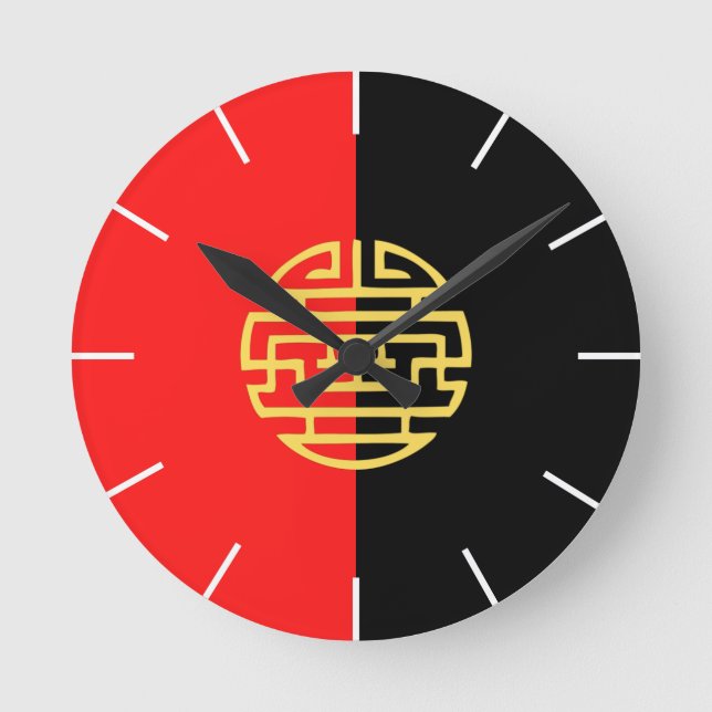 Asian japanese traditional black red yellow round clock (Front)