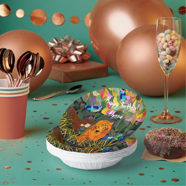 Asian Jungle Tiger Sun Bear Peacock Monkey  Paper Plate (Multi)