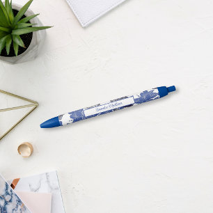 Asian Koi Fish Blue White Chinoiserie  Blue Ink Pen