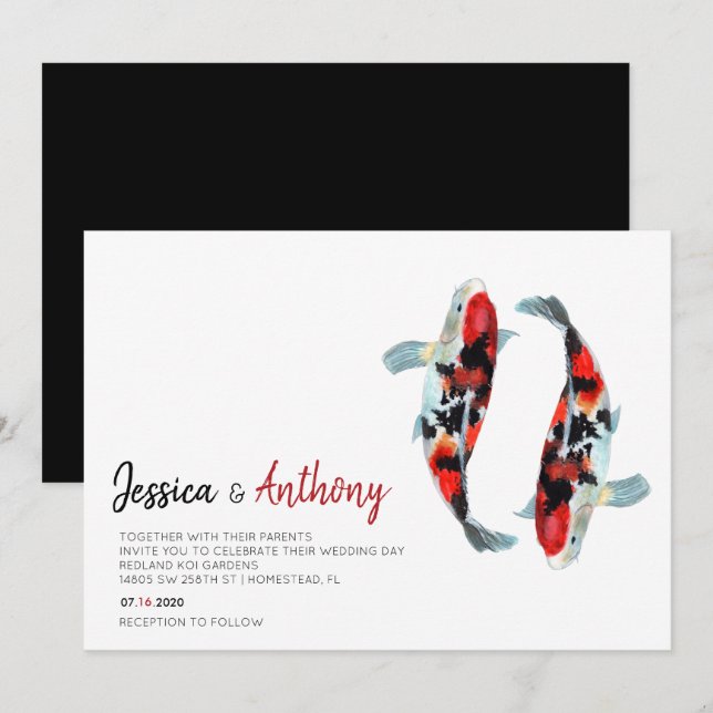 Asian Koi Fish Wedding Invitation (Front/Back)