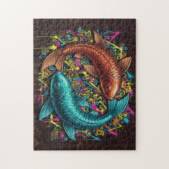 Asian Koi Graffiti Art Jigsaw Puzzle (Vertical)