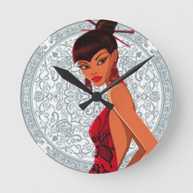 Asian Lady in Kimono Wall Clock (Front)