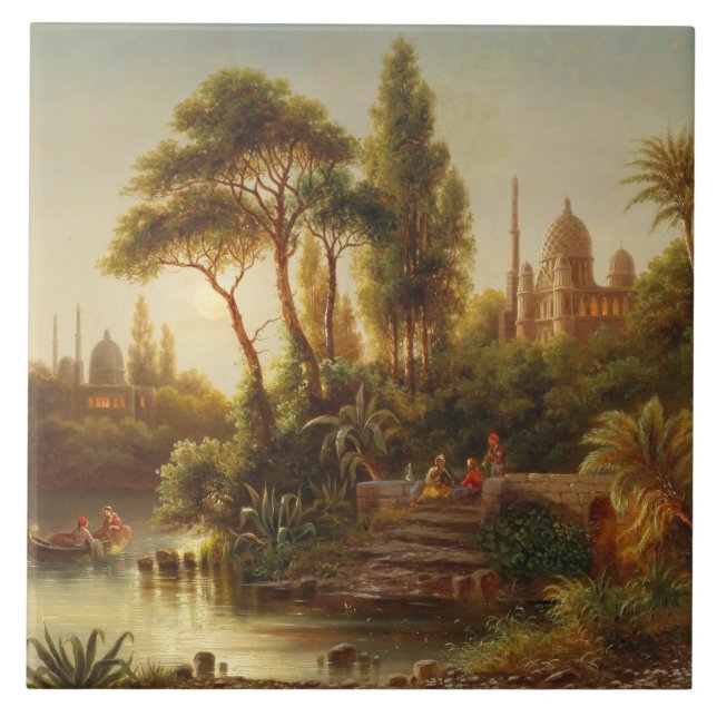 Asian Landscape in the Evening Light (Sunset Art) Tile (Front)