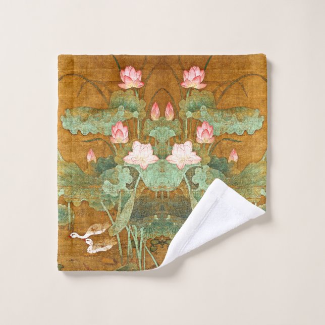 Asian Lotus Flower Lilypad Water Garden Bath Towel (Wash Cloth)