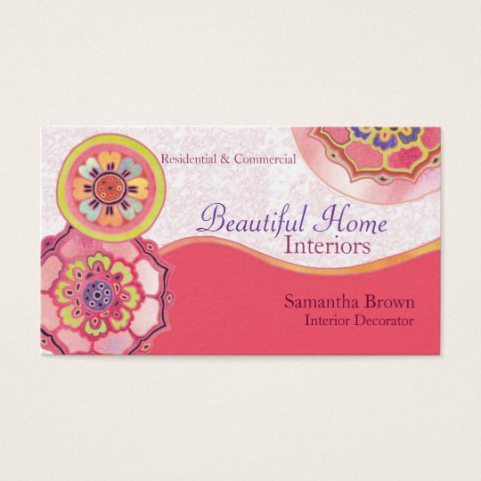 Asian Lotus Pattern Interior Design Business Cards