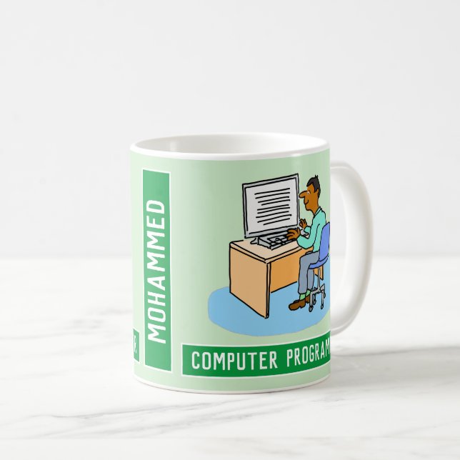 Asian Male Computer Programmer With Name. Coffee Mug (Front Right)