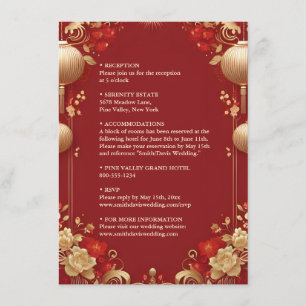 Asian Modern Floral Chinese Bilingual Wedding Enclosure Card