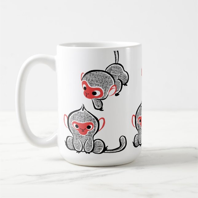 Asian Monkey Duo: Sitting and Climbing Coffee Mug (Left)