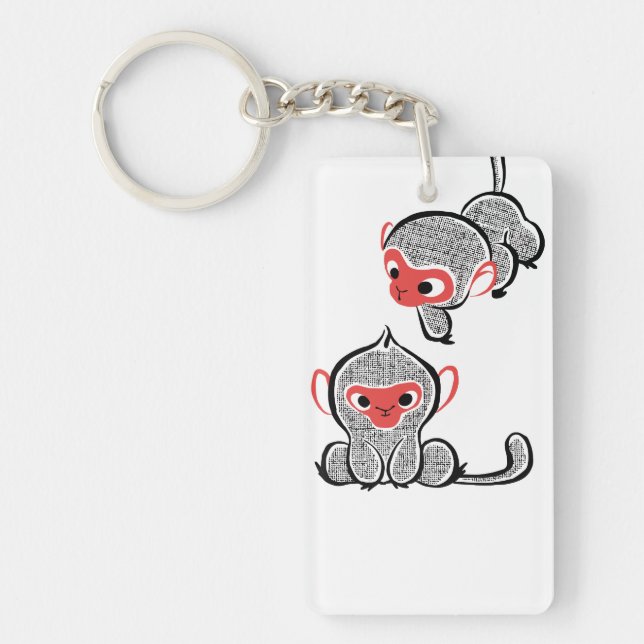 Asian Monkey Duo: Sitting and Climbing Key Ring (Front)