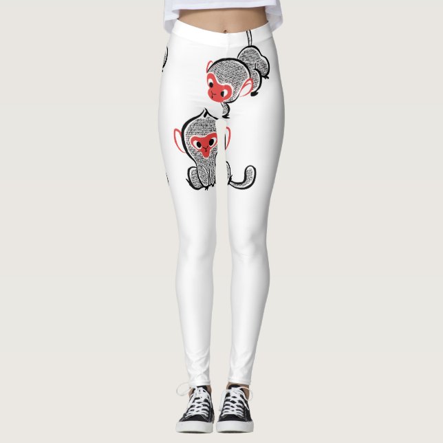 Asian Monkey Duo: Sitting and Climbing Leggings (Front)