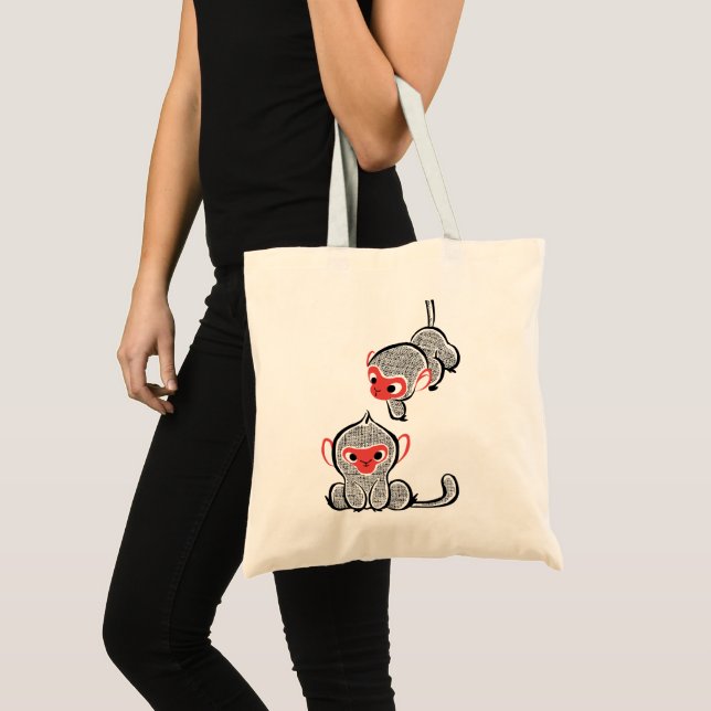 Asian Monkey Duo: Sitting and Climbing Tote Bag (Front (Product))