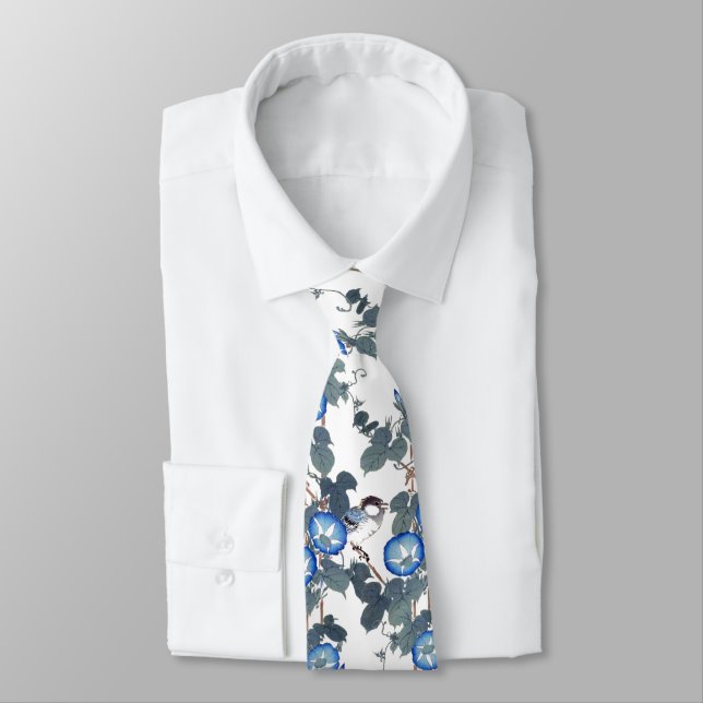 Asian Morning Glory Flowers Birds Animals Tie (Tied)